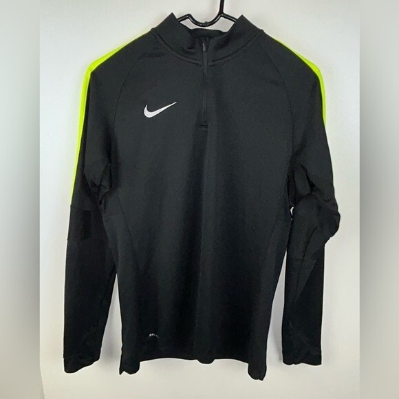 Nike Women’s 1/4 Zip Athletic Running Top with Thumbholes Black Neon Yellow sz M - Picture 1 of 10